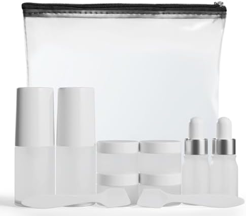 11 Piece Travel Skincare Containers Set - TSA Approved Toiletry Bag & Travel Size Toiletries Bottles - Airless Pump, Dropper Bottles & Travel Size Containers for Serums, Moisturizers, & Oils by Wondercraft
