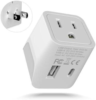 Ceptics Japan, Philippines Travel Adapter Plug with USB-A + USB-C - Usa Input - Type A - Ultra Compact (CTU-6) - Perfect for Cell Phones, Laptops, Camera Chargers by Ceptics