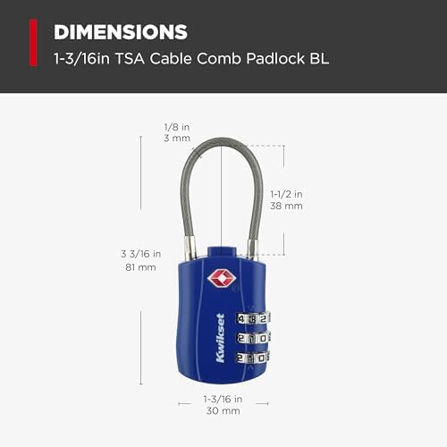 Kwikset TSA Approved Combination Luggage Lock with Cable, 2-Pack, Blue - Image 3