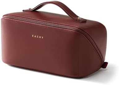 EACHY Travel Makeup Bag for Women, Flat Open Cosmetic Bag, Red, Medium by EACHY