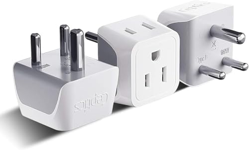 Ceptics US to India Plug Adapter works in Nepal, Maldives, Pakistan, India Power Adapter, Dual USA Input, Grounded Travel Adapter for Indian plug, Perfect for Phones, Laptop Chargers, 3 Pack (CT-10) by Ceptics