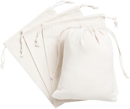 Heavy Duty Cotton Drawstring Bags 4-Pack - 270 GSM Thick Cloth Pouches for Gifts, Travel, Dice, Jewelry, Laundry - Double Drawstring (Natural Beige, 7 x 9 Inches) by Palterwear