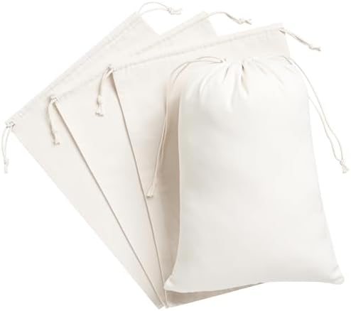 Heavy Duty Cotton Drawstring Bags 4-Pack - 270 GSM Thick Cloth Pouches for Gifts, Travel, Dice, Jewelry, Laundry - Double Drawstring (Natural Beige, 10 x 15 Inches) by Palterwear