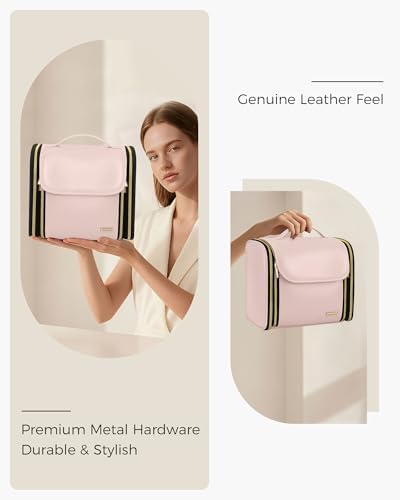 Hanging Toiletry Bag, PU Leather Makeup Bag Large Capacity with Jewelry Organizer for Brushes Set, Cosmetic Accessories, Pink - Image 6