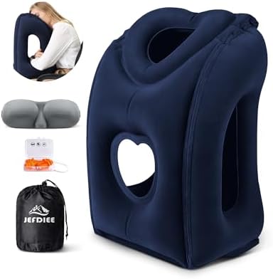 Travel Pillow,Inflatable Airplane Pillow for Sleeping Comfortably Supports Head and Chin for Airplane,Car,Bus and Office by JEFDIEE
