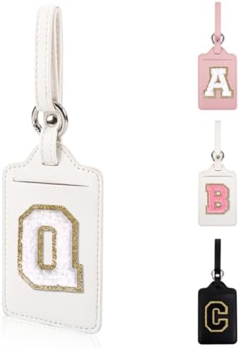 Personalized Initial Luggage Tags for Suitcases, Leather Chenille Letter Cute Luggage Tags with Privacy Name Card, Embroidered Travel Bag Backpack Tag Gifts for Women Kids Girls Teens(White-Q) by XSUIOY