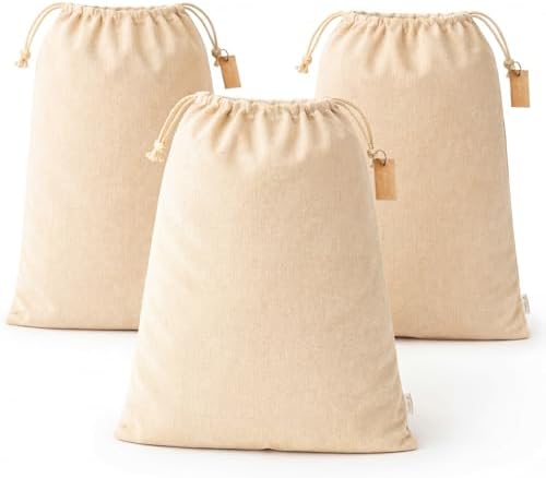 LEAFICO Reusable Produce Storage Bags - XX-Large 19x23 3 Pack - Breathable Muslin Fabric Sacks with Drawstrings – Dust-Proof Travel Cotton Bags for Laundry, Clothes, Purses by Leafico