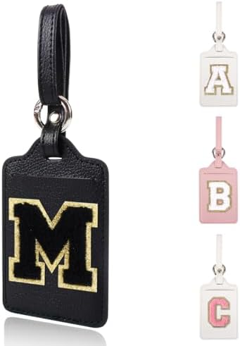 Personalized Initial Luggage Tags for Suitcases, Leather Chenille Letter Cute Luggage Tags with Privacy Name Card, Embroidered Travel Bag Backpack Tag Gifts for Women Kids Girls Teens(Black-M) by XSUIOY