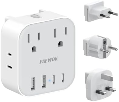 European Travel Plug Adapter Set, 8-in-1 Travel Adapter with 4 Outlets by PAEWOK