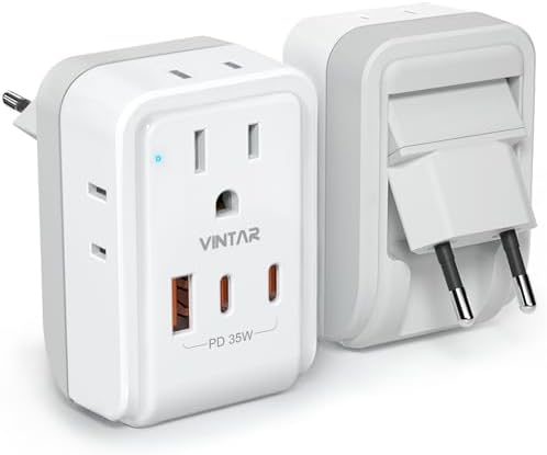 VINTAR 1 Pack European Travel Plug Adapter, PD 35W Type C Foldable Adaptor by VINTAR