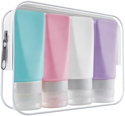 Travel Bottles Leak Proof,3 oz TSA Approved Silicone Squeezable, Refillable Containers Set for Toiletries Shampoo Conditioner Lotion by Amphism