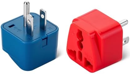 Bates- UK to US Plug Adapter, 2 Pack, Blue and Red, EU to US Plug Adapter by BatesChoice