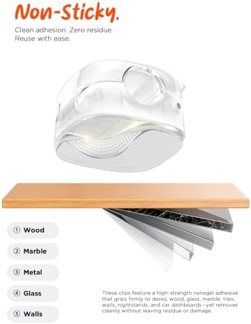 Cable Clips,8 Pack Cord Holder Cord Organizer [1s Lock & Strongest Adhesive] Spring Cord Clips Phone Charger Wire Desk Cable Management Nightstand Home Office School Decor Women Desk,Transparent Clear - Image 5