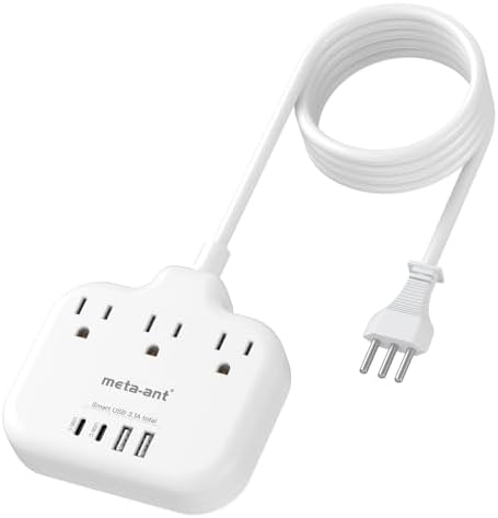 Italy Travel Plug Adapter with 3FT Extension Cord, meta-ant Italy Power Adapter with 3 American Outlets 4 USB Ports(2 USB-C), Type L Adapter for US to Italy Chile Ethiopia Libya Syria Tunisia Uruguay by meta-ant
