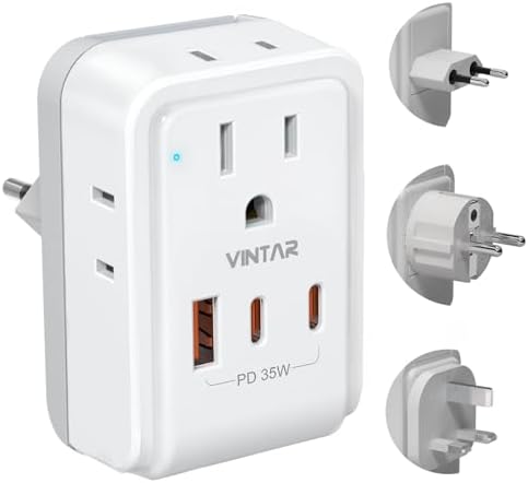 VINTAR European Travel Plug Adapter, PD 35W Type C,G,E/F Detachable Plugs by VINTAR