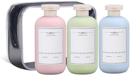 ASEVAT Plastic Leak Proof Travel Bottles for Toiletries, TSA Approved Travel Size Containers, Squeeze Bottles Refillable for Shampoo, Lotion & Body Wash (Blue+Pink+Green, 10 oz) by ASEVAT