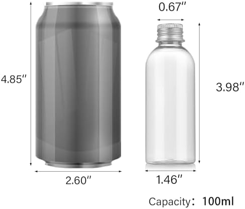 3.4 oz Travel Bottles TSA Approved, 6 pcs Refillable Travel Bottles Leak Proof with Silvery Screw Cap, Essential Oil Bottles Empty - Image 2