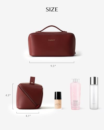 EACHY Travel Makeup Bag for Women, Flat Open Cosmetic Bag, Red, Medium - Image 4