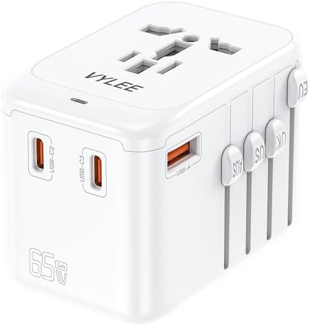 YLEE Travel Plug Adapter, 65W Fast GaN T International Plug Adapter by VYLEETechnologyLLC