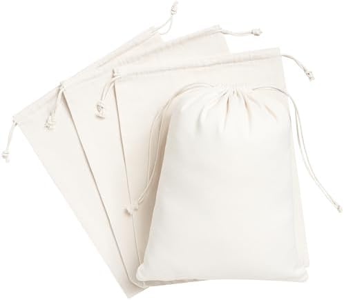 Heavy Duty Cotton Drawstring Bags 4-Pack - 270 GSM Thick Cloth Pouches for Gifts, Travel, Dice, Jewelry, Laundry - Double Drawstring (Natural Beige, 9 x 12 Inches) by Palterwear