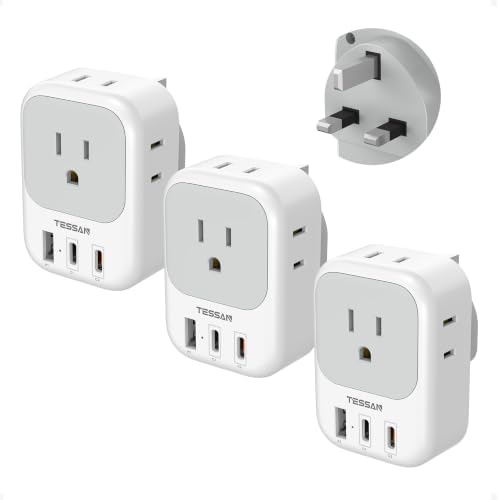 TESSAN UK Adapters for Travel 3 Pack, Type G Plug Adapter by TESSAN