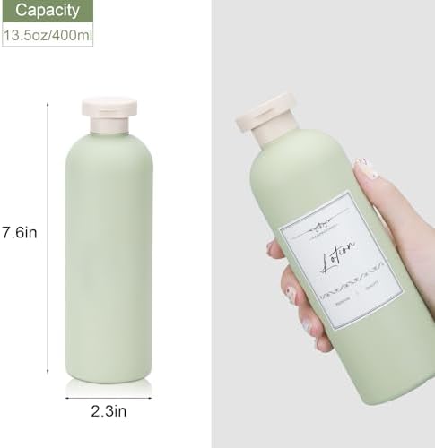 13.5 oz Plastic Travel Shampoo Bottles, Refillable Flip Cap Squeeze Bottles for Toiletries, Large Leakage-proof Travel Shampoo and Conditioner Container (Blue and Green) - Image 2