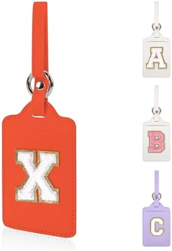 Personalized Initial Luggage Tags for Suitcases, Leather Chenille Letter Cute Luggage Tags with Privacy Name Card, Embroidered Travel Bag Backpack Tag Gifts for Women Kids Girls Teens(Orange-X) by XSUIOY