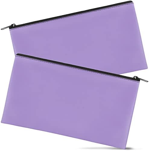 2 Pieces Money Bags with Zipper, 11x6.1 inch Money Pouch, Bank Bag, Cash Bag, Check Wallet, Cosmetics(Purple) by Joyberg