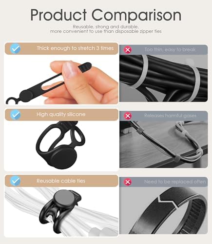3 Inch Reusable Cable Ties, Silicone Cord Organizer, 20Pcs-Black - Image 3