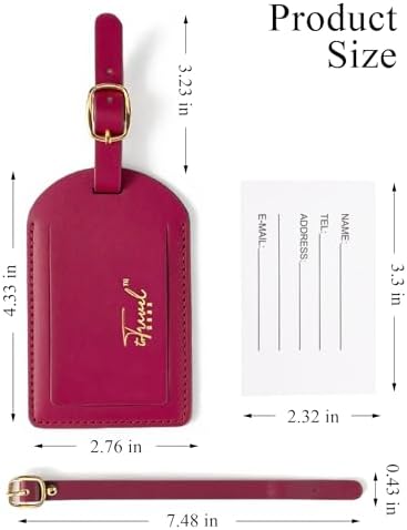 Luggage Tags for Suitcases,2 Pack PU Leather Privacy Protection Bag Tags Travel Accessories Essentials,Wine Red - Image 2