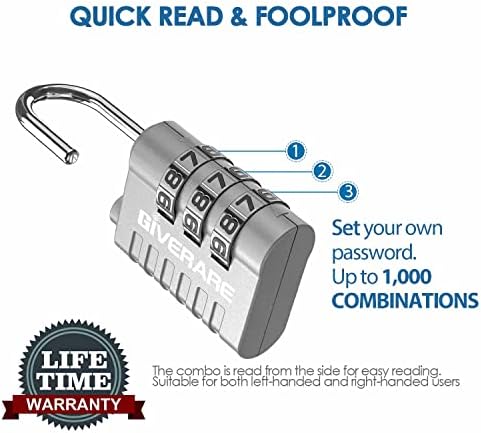 GIVERARE 8 Pack Combination Lock, 3-Digit Padlock Keyless, Resettable Luggage Locks for Backpack, Gym & School & Employee Locker, Weatherproof Travel Lock for Fence, Backyard Gate, Hasp, Case-Silver - Image 5