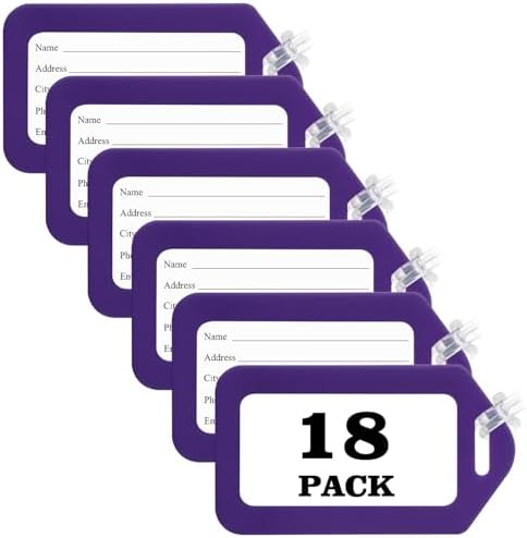 18 Pack Luggage Tag Bright Luggage Tags for Suitcases Bag Tags Name Tags for Kids Travel Accessories Must Haves by Sodsay (Purple) by Sodsay