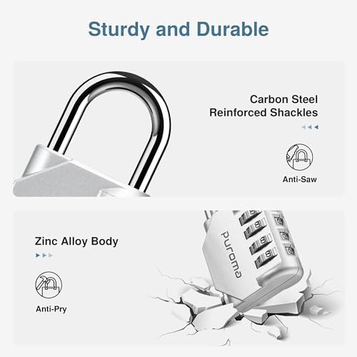 Puroma 2 Pack Combination Lock Locker 4 Digits Combo Padlock Gym Silver - Image 4