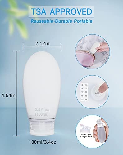 Silicone Travel Bottles for Toiletries TSA Approved Travel Size Containers Set 4 Pack Portable Leak Proof Refillable Cosmetic Squeeze Bottles Shampoo Hair Conditioner Body Lotion Bath Shower Gel - Image 3