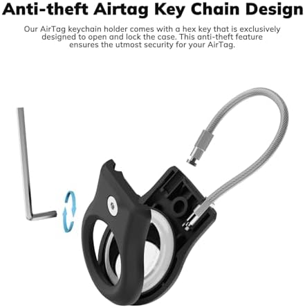 AirTag Holder 4 Pack - Air tag Lock Case with Wire Cable Compatible with Apple AirTags, Ultra Durable Anti-Lost Protective Case with Keyring for Luggage, Key, Backpack, Pet（Black） - Image 2