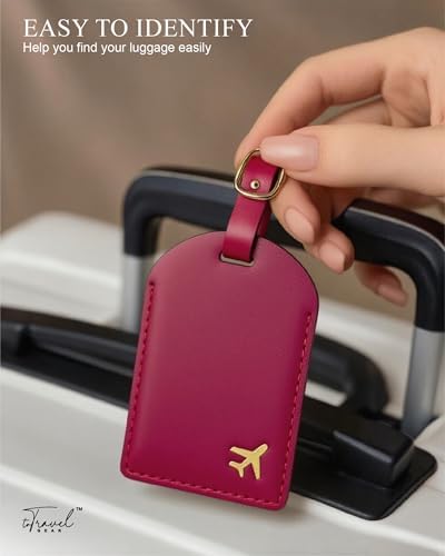 Luggage Tags for Suitcases,2 Pack PU Leather Privacy Protection Bag Tags Travel Accessories Essentials,Wine Red - Image 5