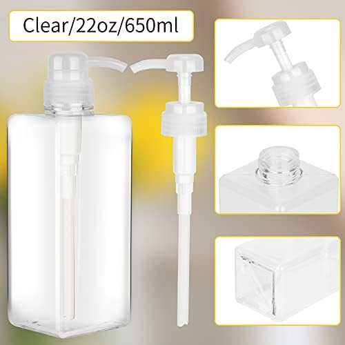 Pump Bottle Dispenser 22oz/650ml Jansburg 2Pack Refillable Square Plastic Lotion Dispenser Empty Lotion Pump Bottle for Essential Oil Lotion, Shampoo, Bathroom Travel Clear - Image 2