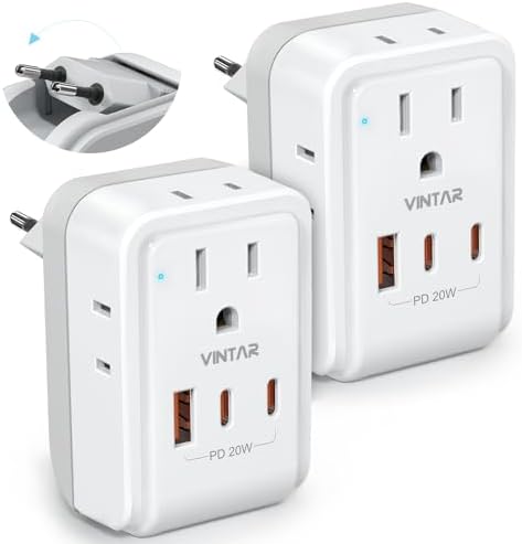 VINTAR 2 Pack European Travel Plug Adapter, PD 20W Type C Foldable Adaptor by VINTAR