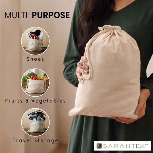 12" x 16" Premium 100% Cotton Drawstring Bags 12 Pack, 140 GSM Large Cotton Storage Bags for Clothing, Shoes, Travel, Laundry, Gift Packaging, Wedding Favor Bags, Eco Friendly Reusable Pouches - Image 7