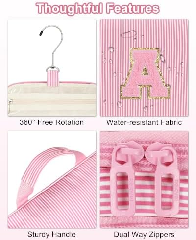 Relavel Hanging Toiletry Bag for Women, Travel Makeup Bag for Girls Kids Gifts Personalized Initial Toiletry Pouch Shower Bag, Travel Essentials Birthday Gifts for Teen Girls, Pink P - Image 7