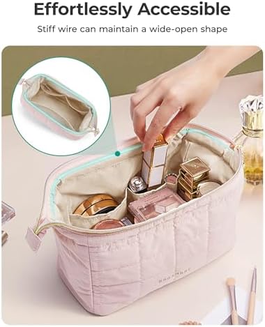 BAGSMART Makeup Bag Travel Toiletry Bag, Wide-open Zipper Pouch, Sky Blue - Image 3