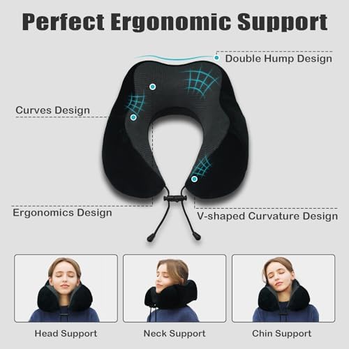 Travel Pillow, Memory Foam Neck Pillow for Traveling, U Shape Neck Pillow Airplane Portable Flight Pillow Travel Kit with 5D Contoured Eye Masks and Earplug for Plane Train Car Home Office - Image 4