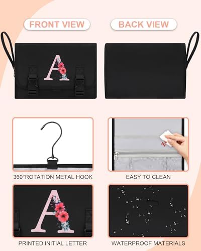 Relavel Travel Hanging Toiletry Bag with Compartments for Women, Black S - Image 3