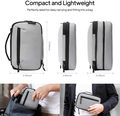 TOPEAST Expandable Cable Organizer Bag, Large Capacity Tech Pouch Electronics Travel Organizer Case, Waterproof Tech Essentials Storage Bag for Men, Charger, Cord, Mouse, Office Desk, Grey - Image 6