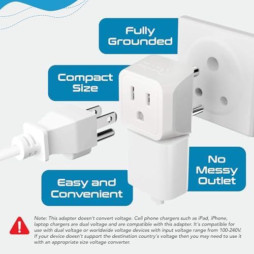 Ceptics US to India Plug Adapter works in Nepal, Maldives, Pakistan, India Power Adapter, Dual USA Input, Grounded Travel Adapter for Indian plug, Perfect for Phones, Laptop Chargers, 3 Pack (CT-10) - Image 5