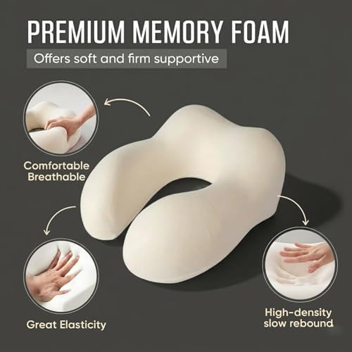 Hooded Travel Pillow,Memory Foam Neck Support Pillow with Skin-Friendly Cooling Cover and EVA Storage Case, Airplane Pillow Head Support for Office Plane Travel Car Sleeping (Navy Blue) - Image 4