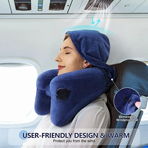 Sunany Travel Neck Pillow for Airplane Pillow Comfortably Supports Head, Neck and Chin, Inflatable Travel Pillow with Soft Velour Cover and Portable Drawstring Bag (Dark Grey, H-Shape) - Image 3