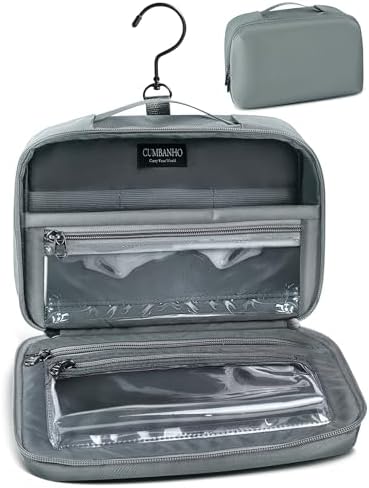Hanging Toiletry Bag for Men, Toiletries Travel Kit with 360° Swivel Hook, Water-Resistant Nylon Dopp Kit,Shaving Bag with Clear Pockets Used for Trip,Daily or Gift,Graphite Gray by CUMBANHO