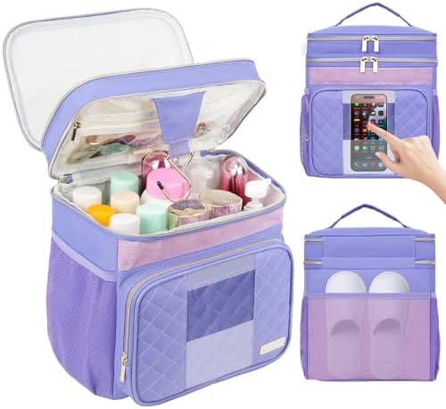 Portable Shower Caddy College Dorm Essentials, Large Toiletry Bag for Women Men, 2 Layers Quickly Dry Mesh Bathroom Tote Bag, Hanging Makeup Organizer Bag for Travel, Gym, Camping (Purple) by Jaffzora