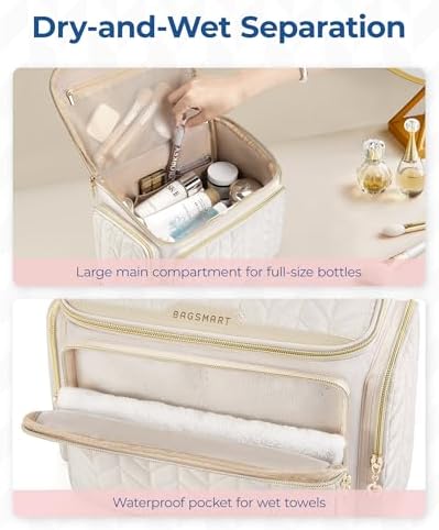 BAGSMART Travel Toiletry Bag, Large Wide-open Travel Bag for Toiletries, Makeup Cosmetic Travel Bag with Handle-Grey - Image 5